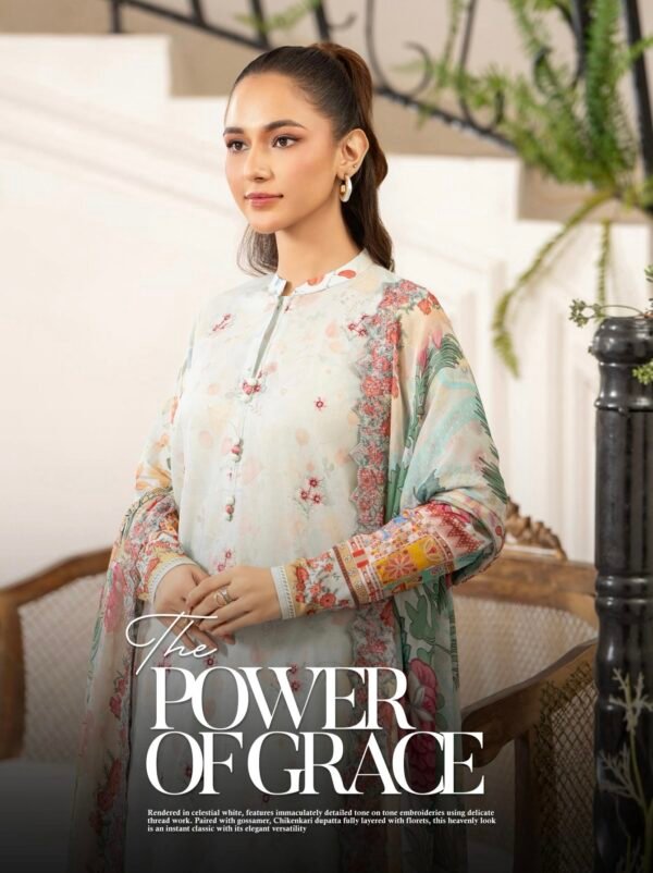 Premium MORJA By Gull Jee - Unstitched 3 Piece Embroidered Chickankari Lawn VOLUME-08 | EDIT'25 - A10 - Image 3