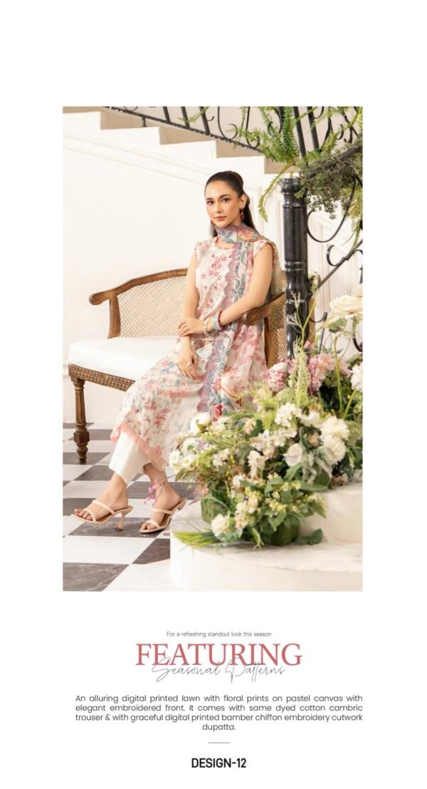 Premium MORJA By Gull Jee - Unstitched 3 Piece Embroidered Chickankari Lawn VOLUME-08 | EDIT'25 - A12 - Image 2