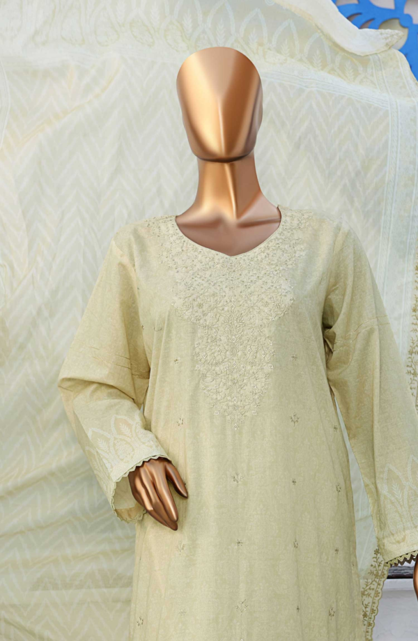 Premium Venice by HZ Textile - Unstitched 3 Piece Embroidered Chickankari Lawn Summer Collection - Cream - Image 2