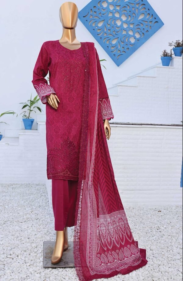 Premium Venice by HZ Textile - Unstitched 3 Piece Embroidered Chickankari Lawn Summer Collection - Hot Pink