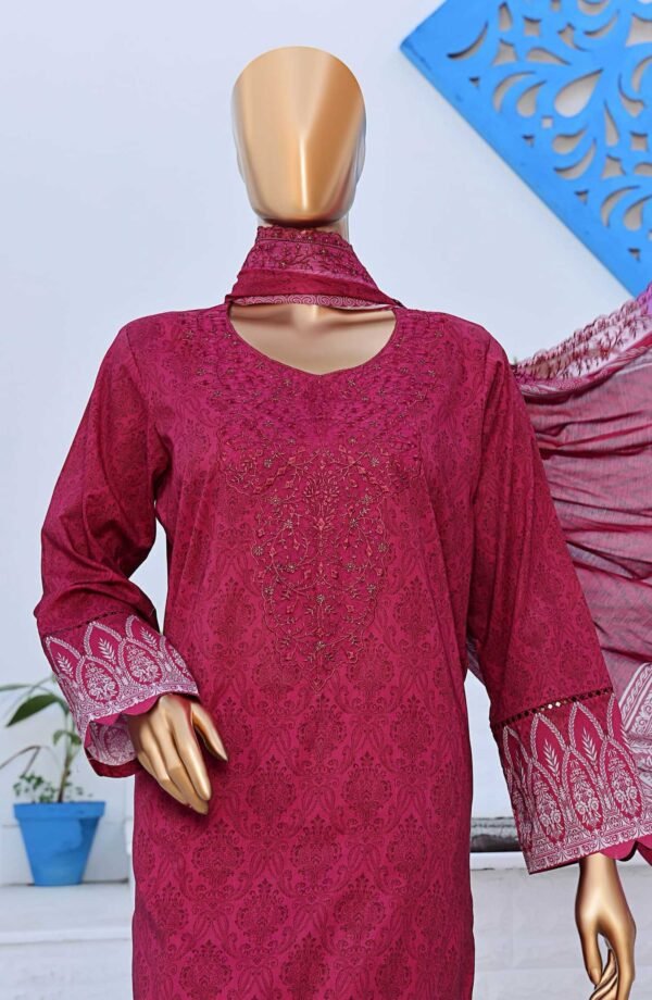 Premium Venice by HZ Textile - Unstitched 3 Piece Embroidered Chickankari Lawn Summer Collection - Hot Pink - Image 2