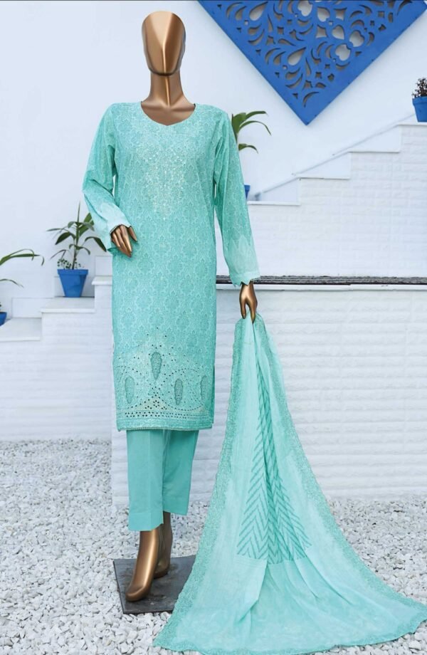 Premium Venice by HZ Textile - Unstitched 3 Piece Embroidered Chickankari Lawn Summer Collection - Light Blue