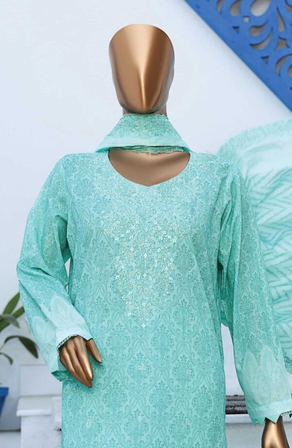 Premium Venice by HZ Textile - Unstitched 3 Piece Embroidered Chickankari Lawn Summer Collection - Light Blue - Image 2