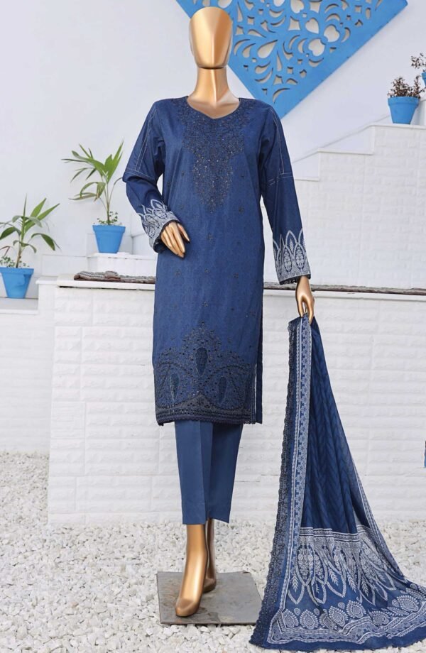 Premium Venice by HZ Textile - Unstitched 3 Piece Embroidered Chickankari Lawn Summer Collection - Blue