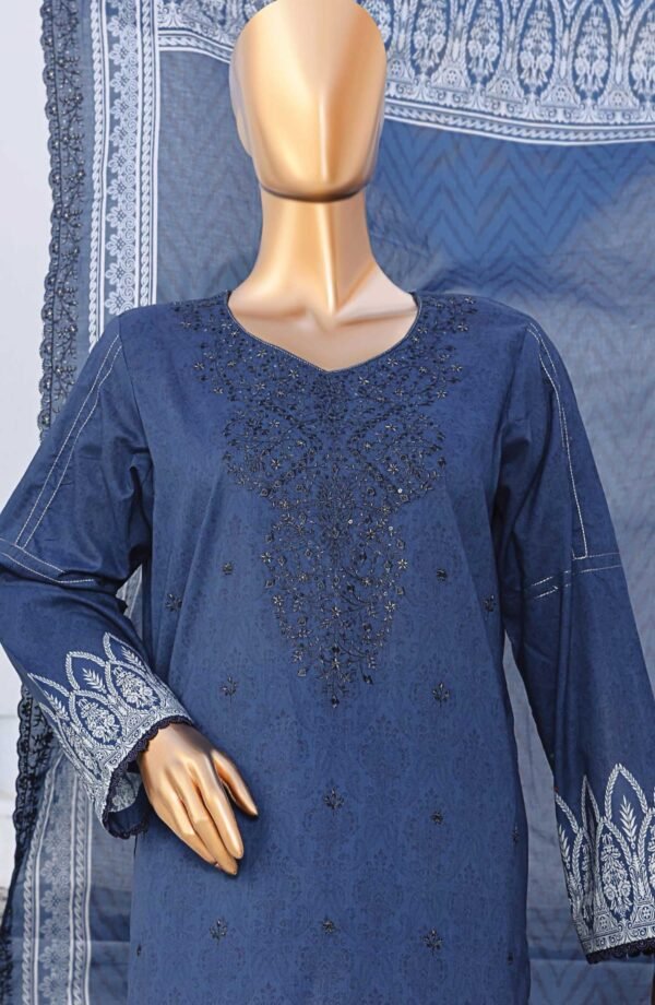 Premium Venice by HZ Textile - Unstitched 3 Piece Embroidered Chickankari Lawn Summer Collection - Blue - Image 2