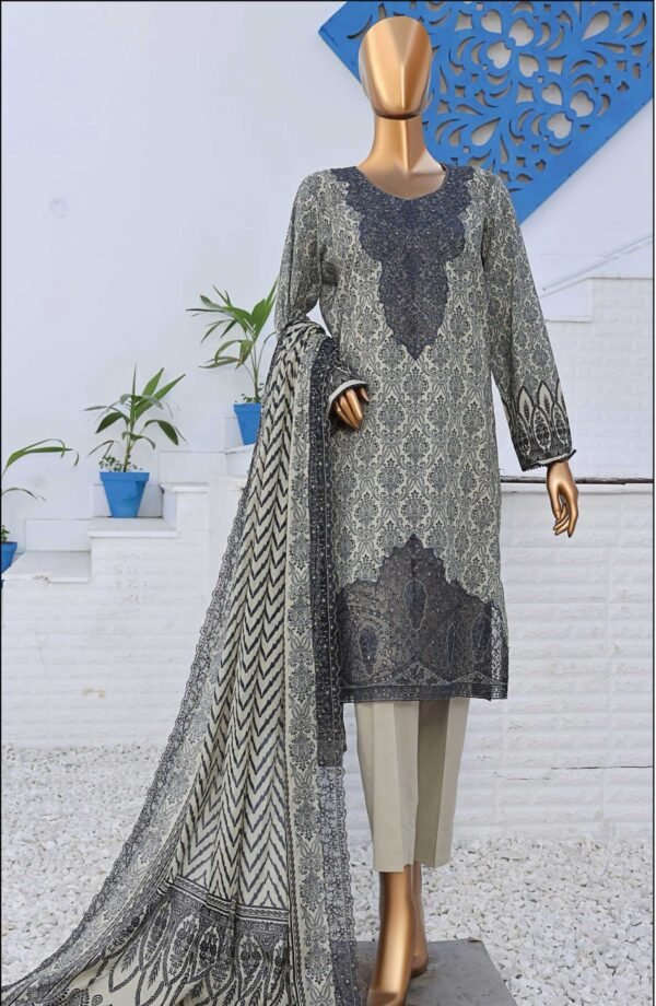 Premium Venice by HZ Textile - Unstitched 3 Piece Embroidered Chickankari Lawn Summer Collection - Grey