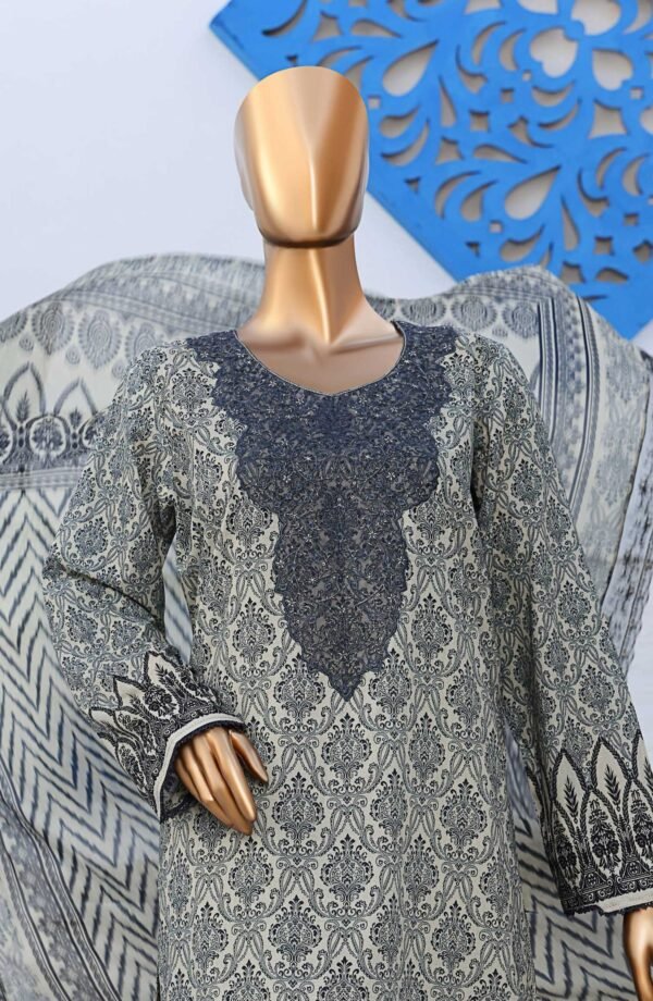 Premium Venice by HZ Textile - Unstitched 3 Piece Embroidered Chickankari Lawn Summer Collection - Grey - Image 2