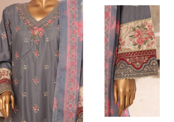 Bin Saeed Exclusive Plain Embroidered 3-Piece Collection 2025 - D02 - Image 3