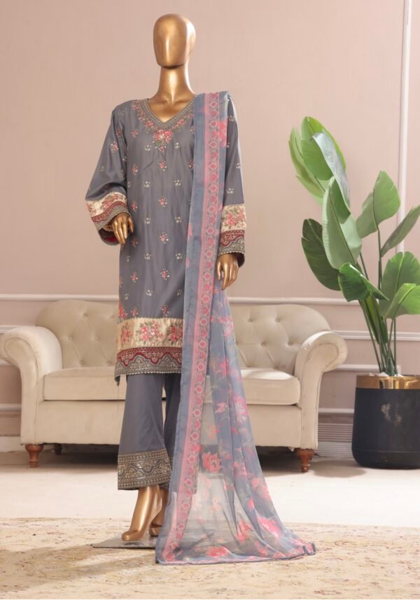 Bin Saeed Exclusive Plain Embroidered 3-Piece Collection 2025 - D02