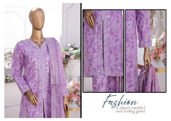 Bin Saeed Eid Ki Khushiyan Luxury Self & Stripe 3 Piece Collection'25 - D02 - Image 3