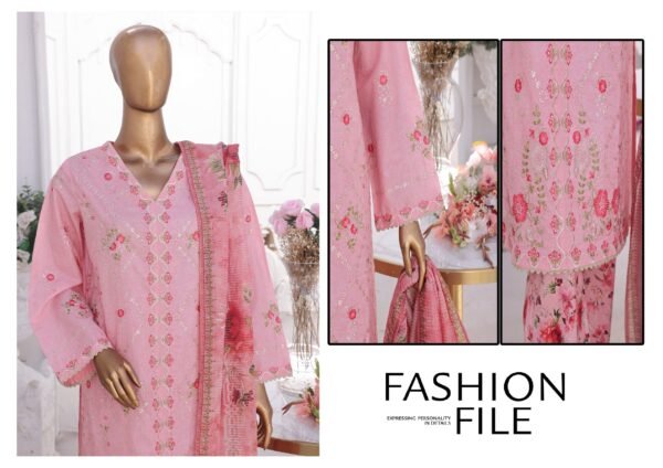 Bin Saeed Eid Ki Khushiyan Luxury Self & Stripe 3 Piece Collection'25 - D04 - Image 3