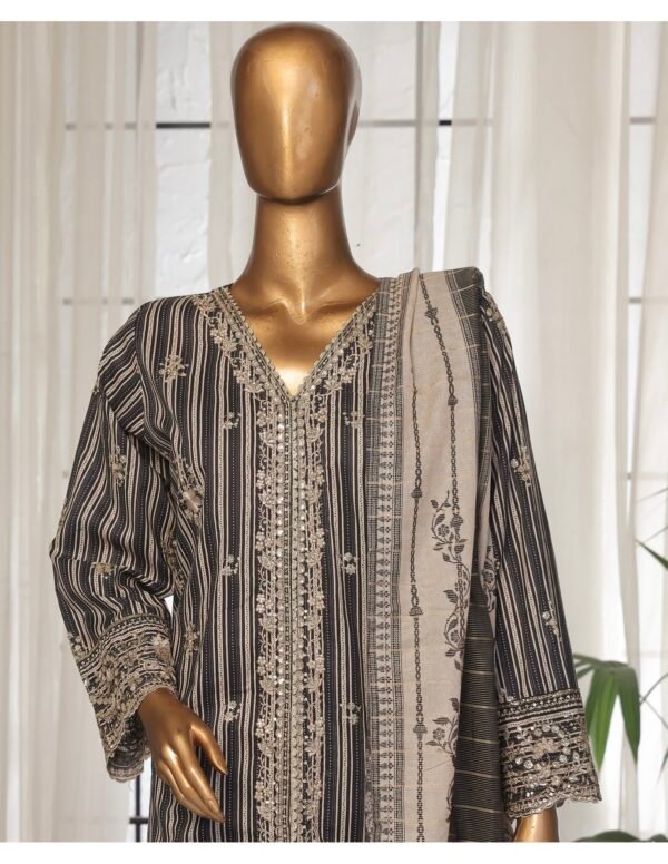 Bin Saeed Eid Ki Khushiyan Luxury Self & Stripe 3 Piece Collection'25 - D05 - Image 2