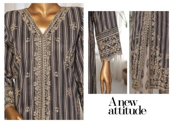 Bin Saeed Eid Ki Khushiyan Luxury Self & Stripe 3 Piece Collection'25 - D05 - Image 3