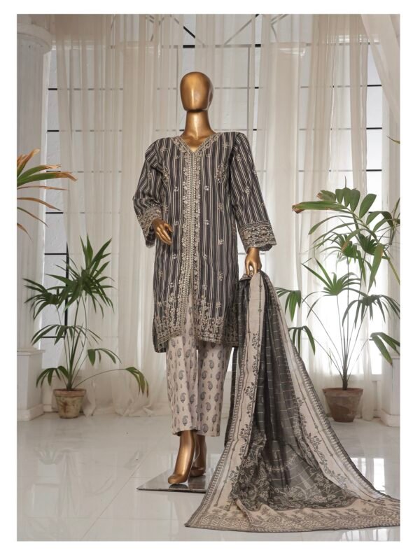 Bin Saeed Eid Ki Khushiyan Luxury Self & Stripe 3 Piece Collection'25 - D05