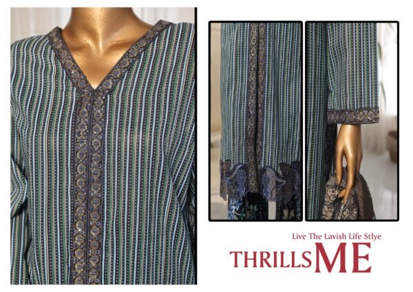 Bin Saeed Eid Ki Khushiyan Luxury Self & Stripe 3 Piece Collection'25 - D06 - Image 3