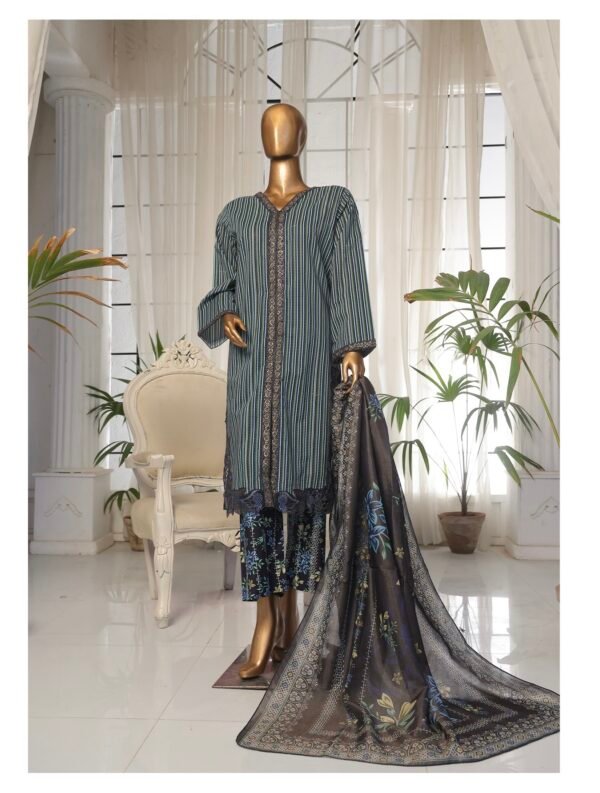 Bin Saeed Eid Ki Khushiyan Luxury Self & Stripe 3 Piece Collection'25 - D06
