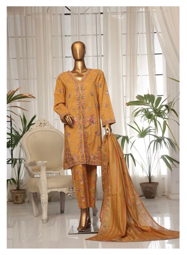 Bin Saeed Eid Ki Khushiyan Luxury Self & Stripe 3 Piece Collection'25 - D09