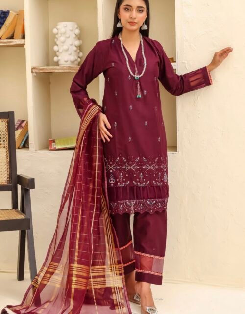 BAU-G Stitched 3 Piece Embroidered Chickankari Collection - D02