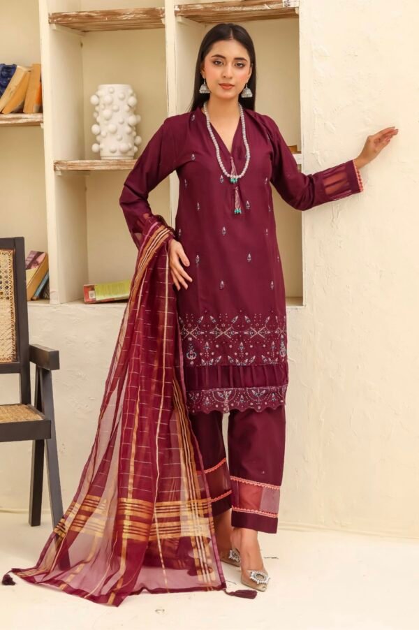 BAU-G Stitched 3 Piece Embroidered Chickankari Collection - D02