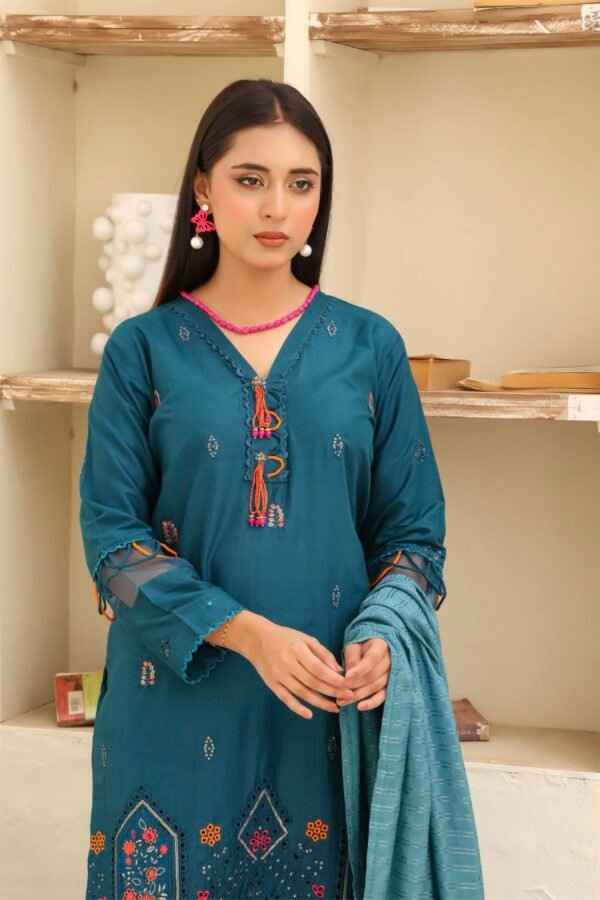 BAU-G Stitched 3 Piece Embroidered Chickankari Collection - D12 - Image 2