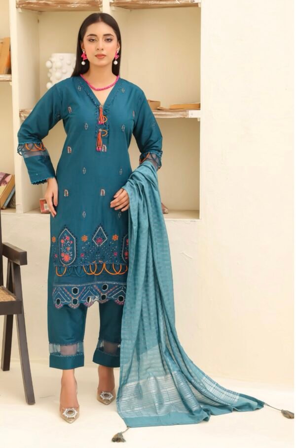 BAU-G Stitched 3 Piece Embroidered Chickankari Collection - D12