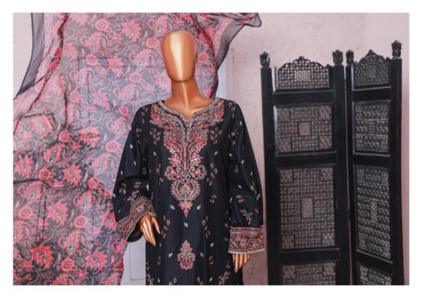 Bin Saeed Luxury Plain Cotton Embroidered with Chiffon Dupatta 3-Piece Collection 2025 - D06 - Image 2