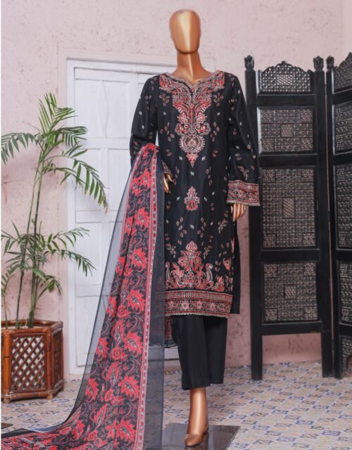 Bin Saeed Luxury Plain Cotton Embroidered with Chiffon Dupatta 3-Piece Collection 2025 - D06