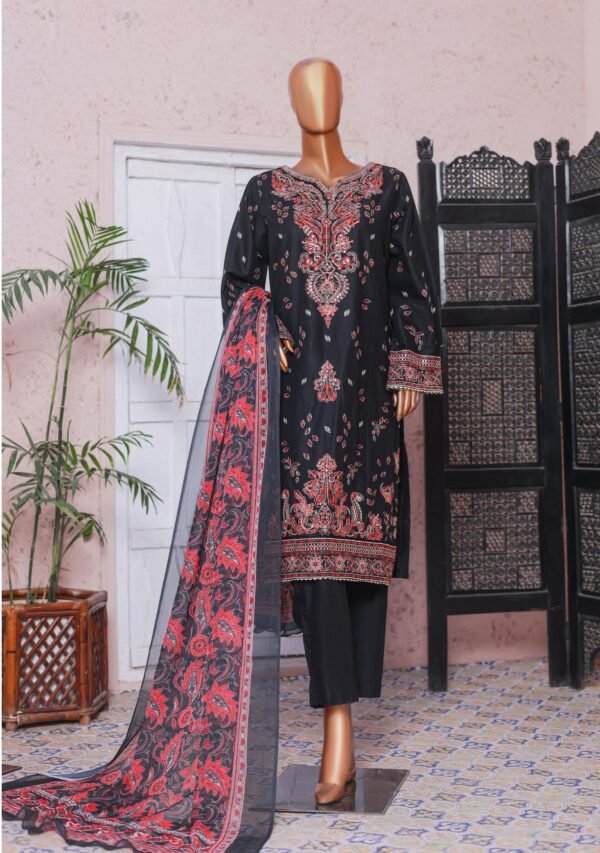 Bin Saeed Luxury Plain Cotton Embroidered with Chiffon Dupatta 3-Piece Collection 2025 - D06