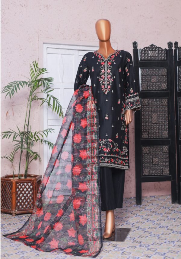Bin Saeed Luxury Plain Cotton Embroidered with Chiffon Dupatta 3-Piece Collection 2025 - D08
