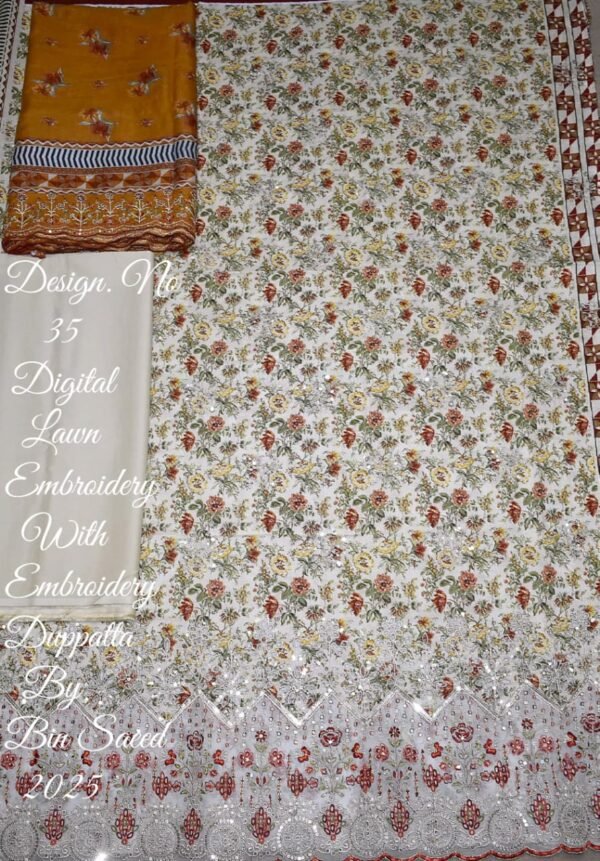 Bin Saeed Embroidered Chikankari Lawn Unstitched 3 Piece Summer Collection - D28