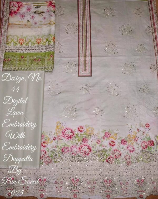 Bin Saeed Embroidered Chikankari Lawn Unstitched 3 Piece Summer Collection - D21