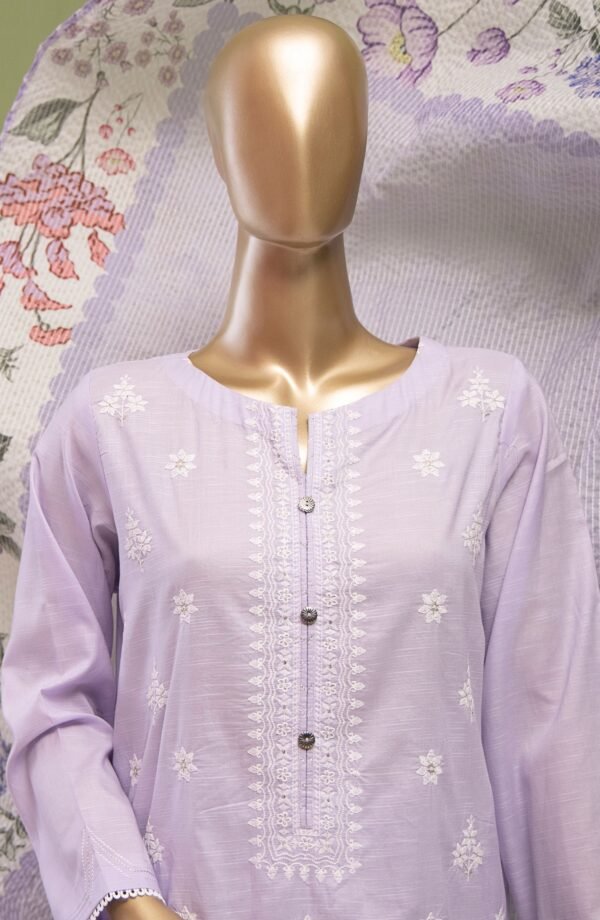Dastan by HZ Textile Slub Embroidered Lawn Unstitched 3 Piece Suit Summer Collection - Purple - Image 2