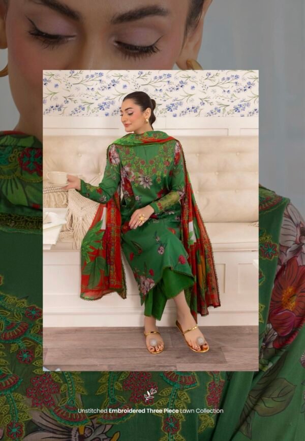 Premium HANIA By BINAAS - Unstitched Embroidered 3-Piece Lawn Collection - A5 - Image 3