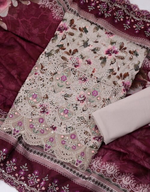 Bin Saeed Unstitched Premium Embroidered Lawn 3 Piece Summer Collection - D02