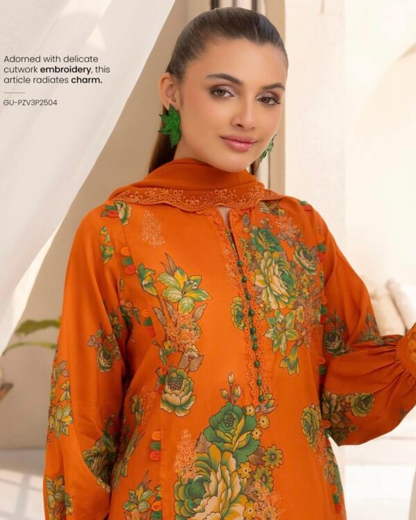 Premium ZIVA by Gull Jee - Unstitched 3 - Piece Exclusive Embroidered Lawn Collection - A02 - Image 3