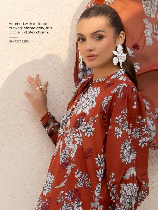 Premium ZIVA by Gull Jee - Unstitched 3 - Piece Exclusive Embroidered Lawn Collection - A05 - Image 3