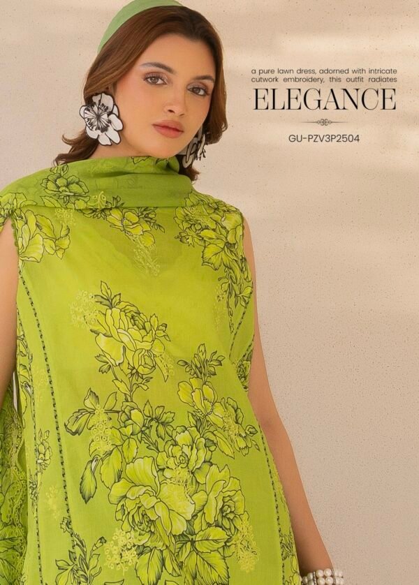 Premium ZIVA by Gull Jee - Unstitched 3 - Piece Exclusive Embroidered Lawn Collection - A07 - Image 3