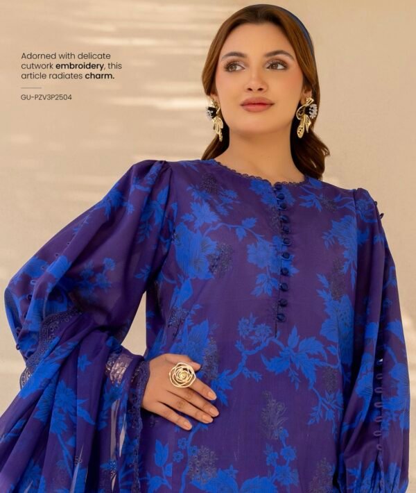 Premium ZIVA by Gull Jee - Unstitched 3 - Piece Exclusive Embroidered Lawn Collection - A08 - Image 3