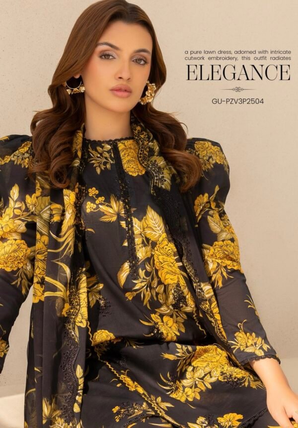 Premium ZIVA by Gull Jee - Unstitched 3 - Piece Exclusive Embroidered Lawn Collection - A10 - Image 3