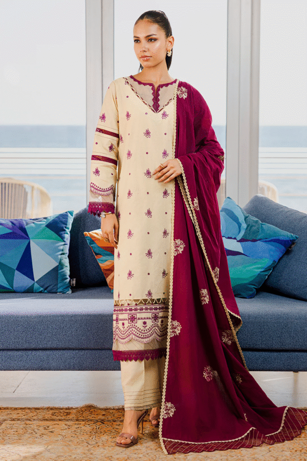 Zellbury Unstitched 3 Piece Premium Embroidered Chikankari Lawn Collection’ 2025 – A06