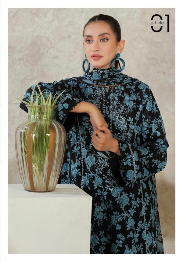 PREMIUM MISHAAL by Gull Jee – DIGITAL PRINTED EMBROIDERED 3 PIECE EDIT’25 – D01 - Image 3