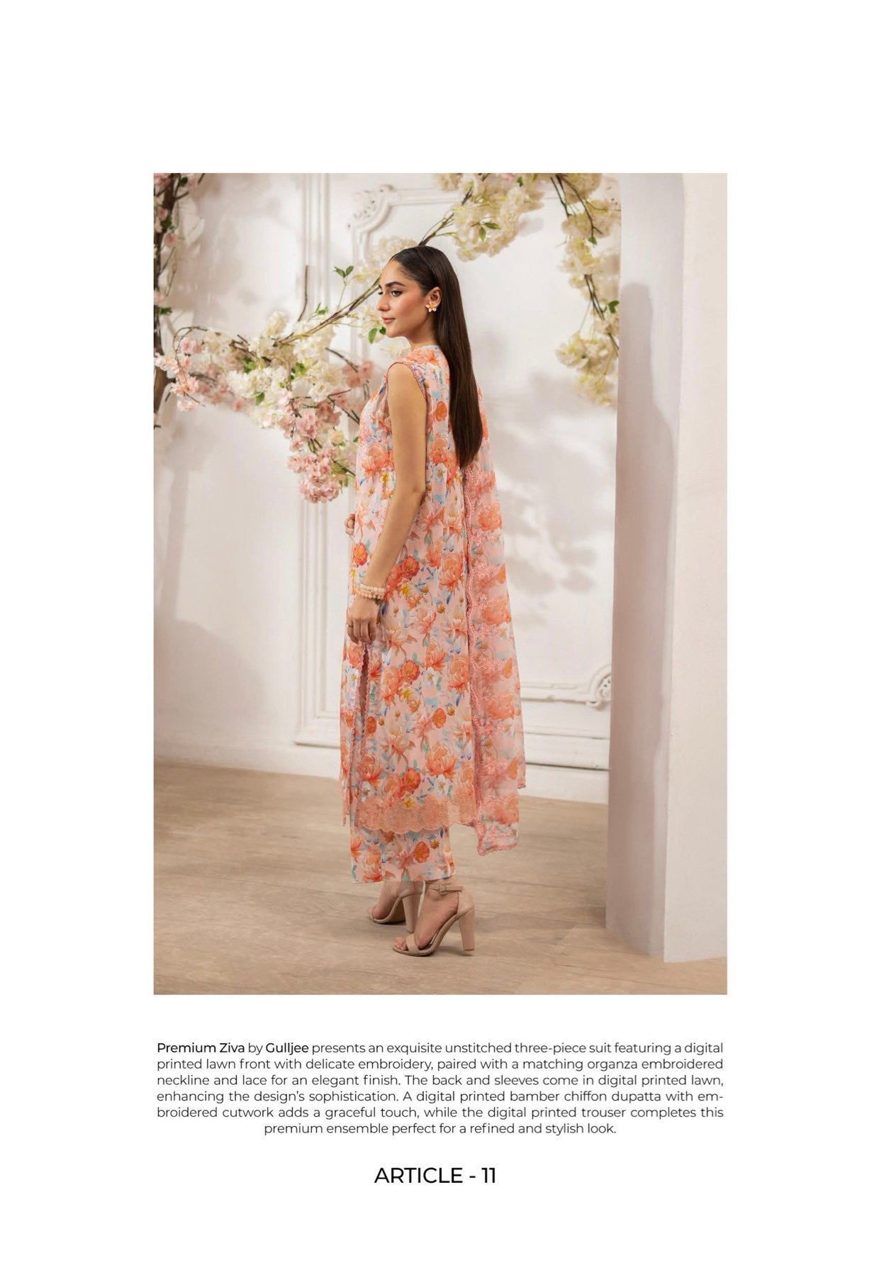 Premium ZIVA by Gull Jee - Luxury Unstitched 3 - Piece Exclusive Embroidered Lawn Collection - A11 - Image 3