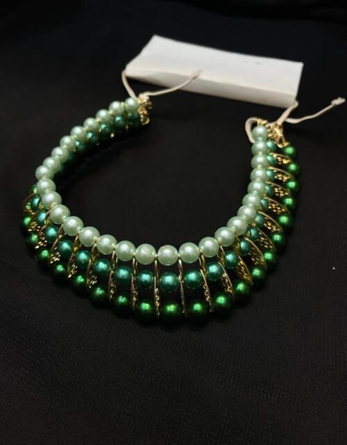 Elegant Handmade Green Pearl Beaded Choker Necklace – Traditional Jewelry for Women