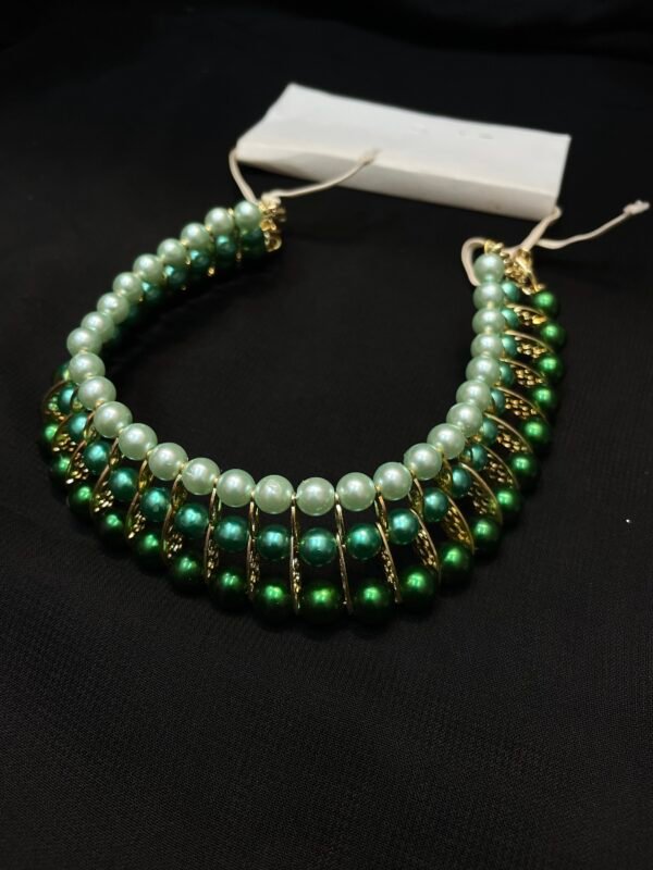 Elegant Handmade Green Pearl Beaded Choker Necklace – Traditional Jewelry for Women
