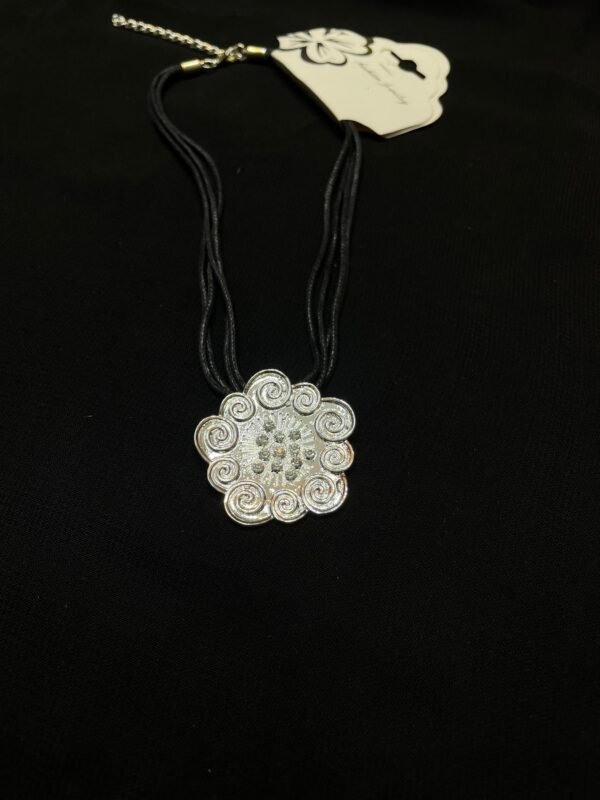 Elegant Silver Floral Pendant Necklace with Black Multi-Strand Cord – Fashion Jewelry for Women