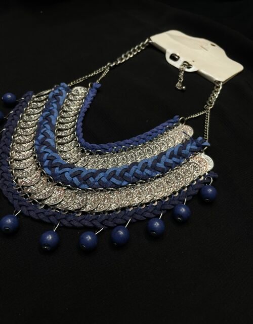 Boho Chic Blue Beaded Coin Statement Necklace for Women – Ethnic Tribal Fashion Jewelry