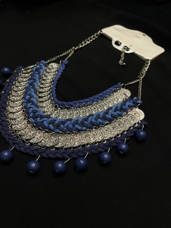Boho Chic Blue Beaded Coin Statement Necklace for Women – Ethnic Tribal Fashion Jewelry