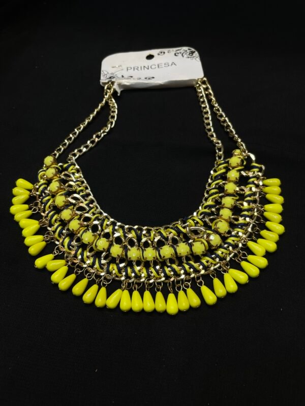 Bold Yellow Statement Bib Necklace for Women – Trendy Chunky Chain Jewelry - Image 2