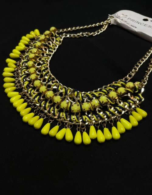 Bold Yellow Statement Bib Necklace for Women – Trendy Chunky Chain Jewelry