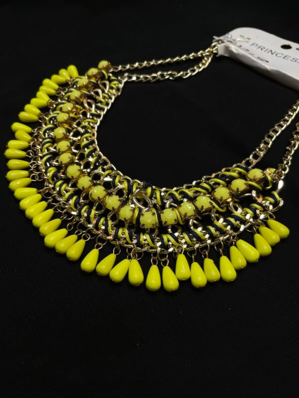 Bold Yellow Statement Bib Necklace for Women – Trendy Chunky Chain Jewelry